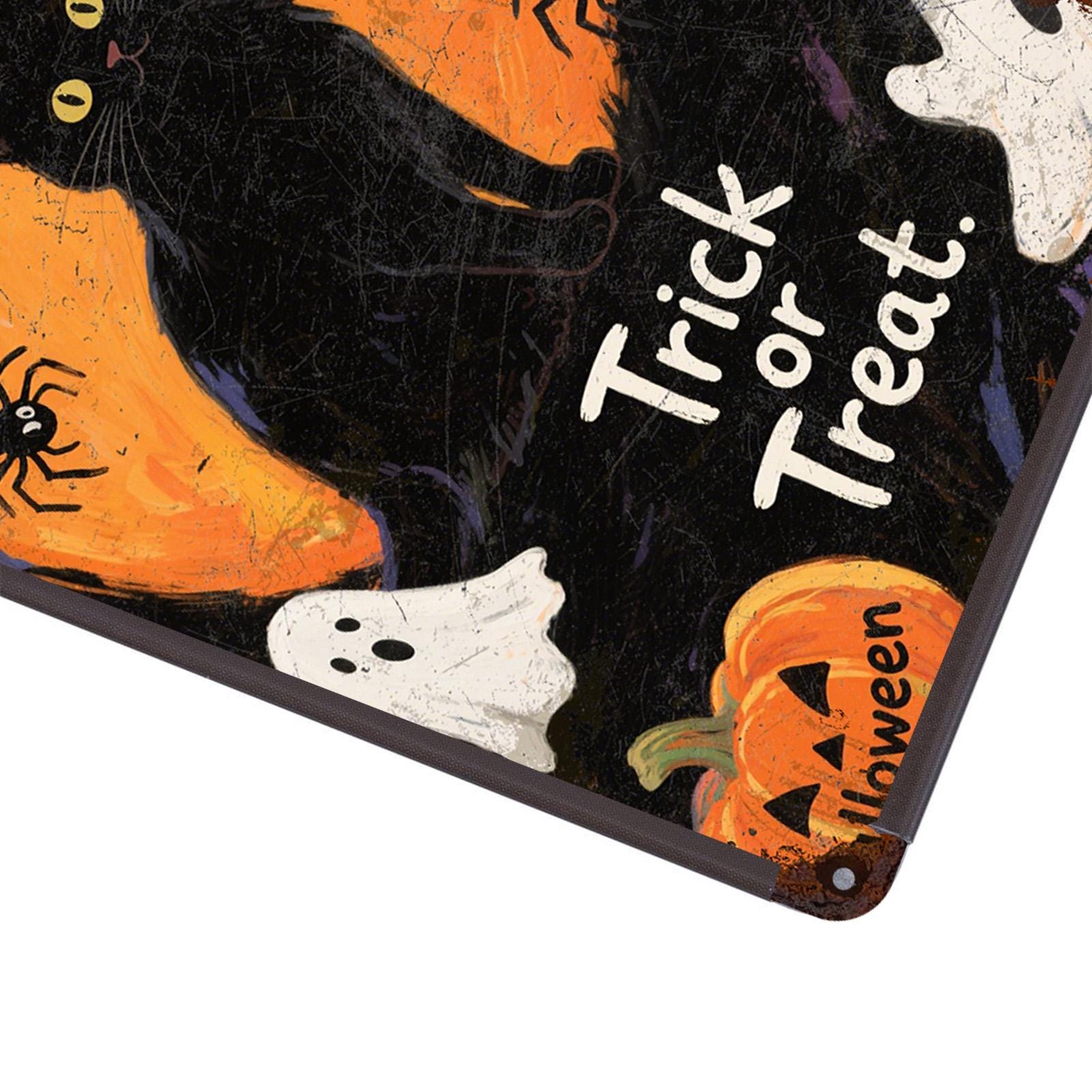 Black Cat Halloween Metal Sign: Vintage Trick or Treat Wall Art