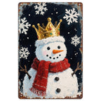 Décoration murale Bonhomme de neige vintage en métal | Panneau décoratif en métal rustique pour les fêtes d'hiver