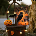 Halloween Krähe & Maus Metallschild | Gruselige Jack O'Lantern Wanddeko