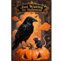 Halloween Crow & Mouse Metal Sign: Spooky Jack O'Lantern Wall Decor