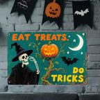 Lustiges Skelett Halloween Metallschild | Süßigkeiten essen, Grusel-Deko