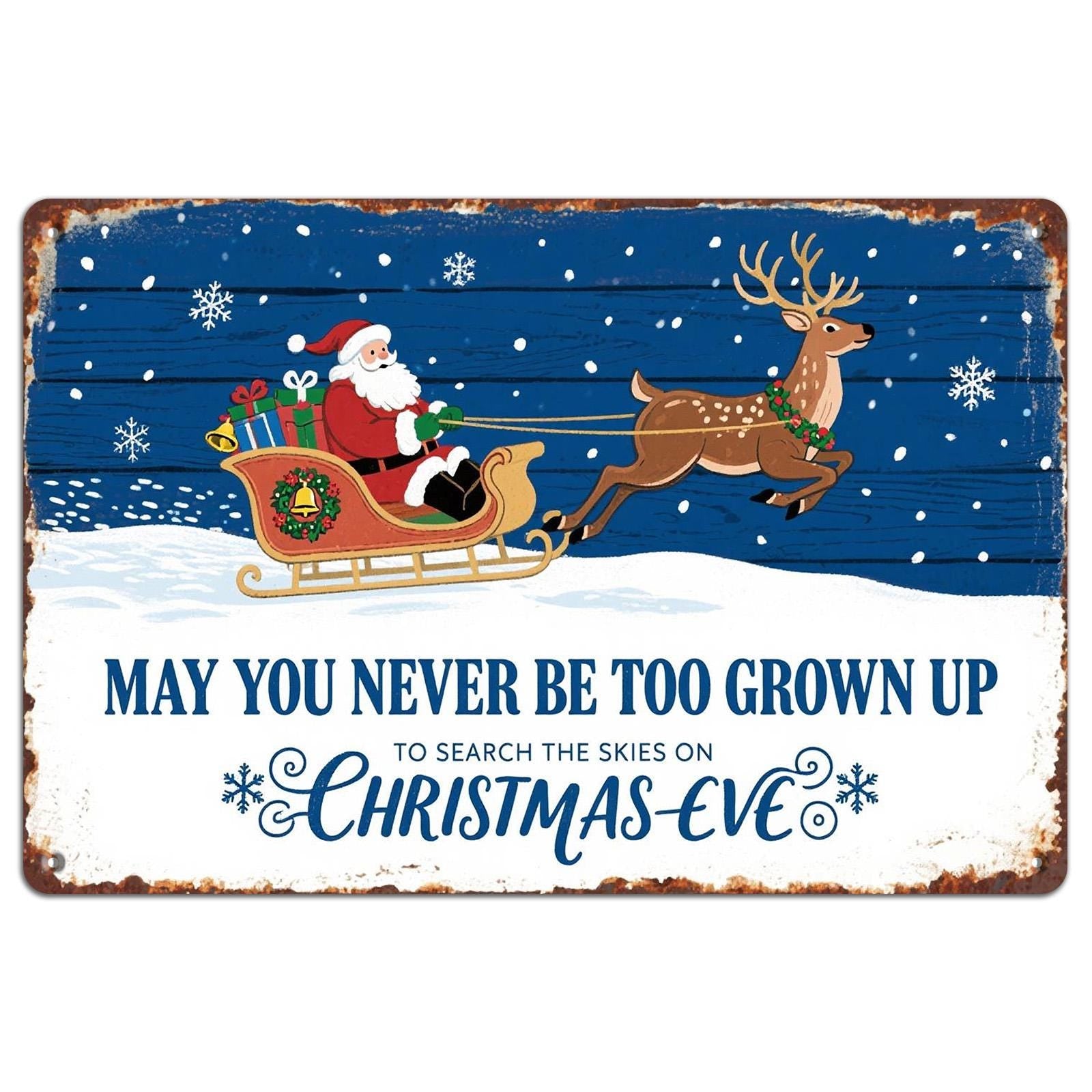 Vintage Christmas Metal Sign: Santa & Reindeer Holiday Wall Decor (8x12)