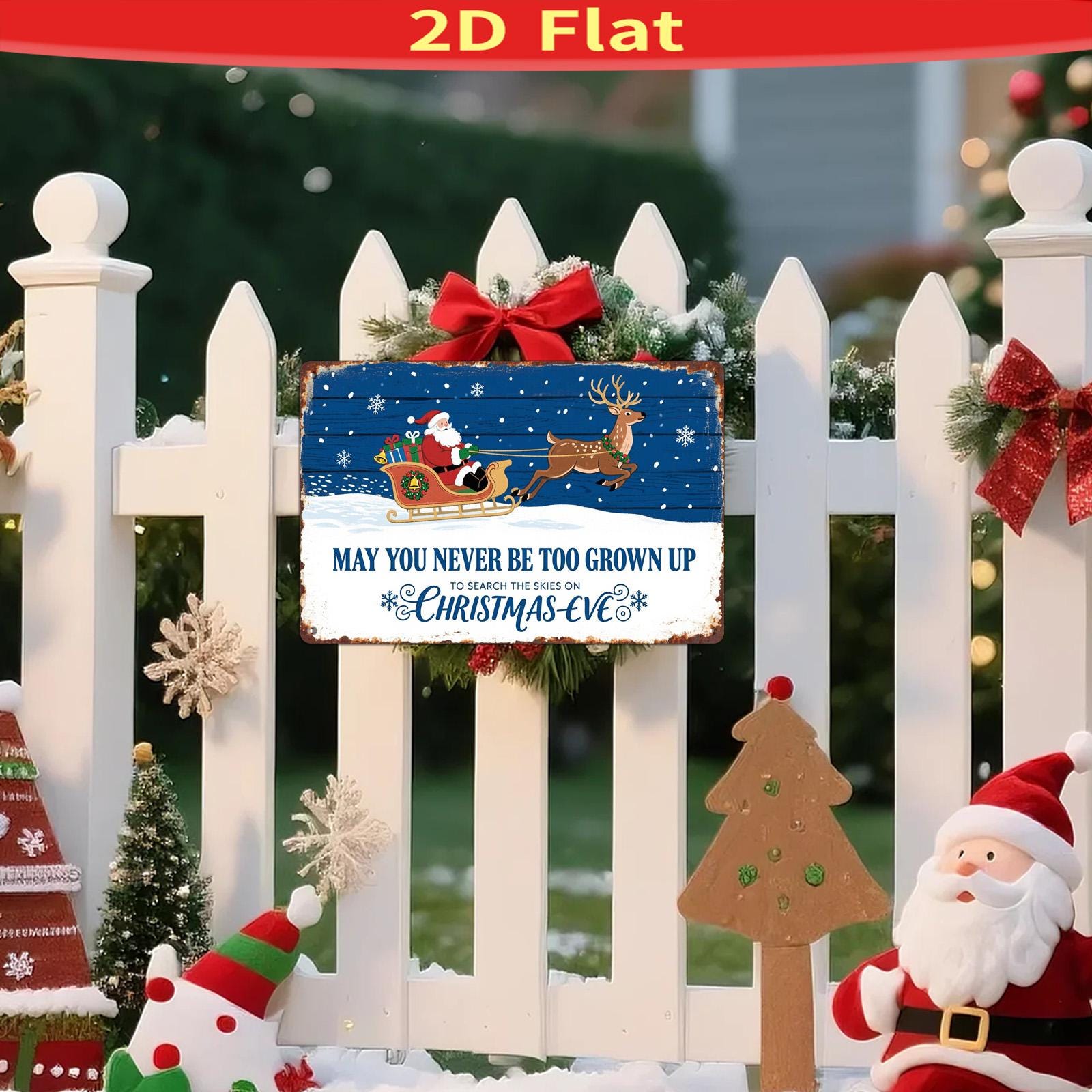 Vintage Christmas Metal Sign: Santa & Reindeer Holiday Wall Decor (8x12)