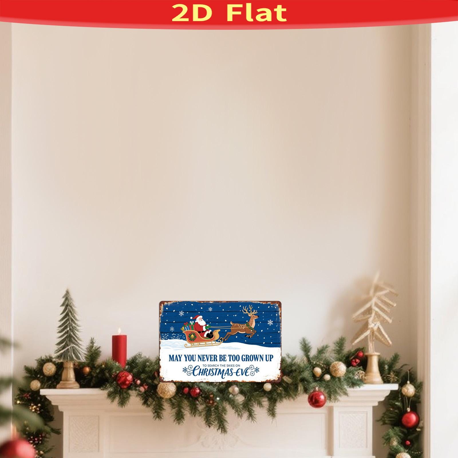 Vintage Christmas Metal Sign: Santa & Reindeer Holiday Wall Decor (8x12)