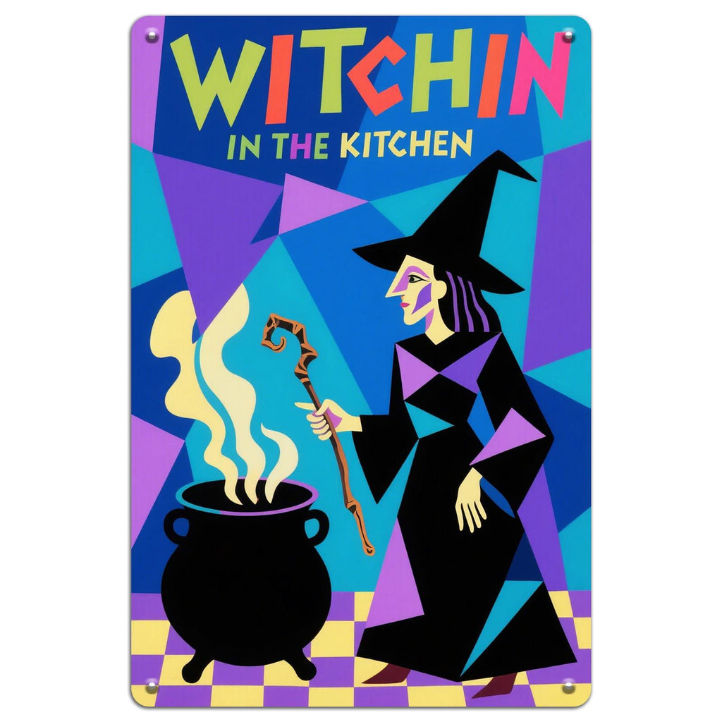 Witchin' Kitchen Metal Sign: Retro Pop Art Halloween Decor