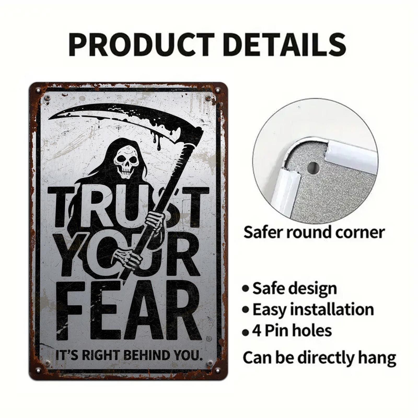 Grim Reaper Metal Sign: Trust Your Fear, Gothic Halloween Decor