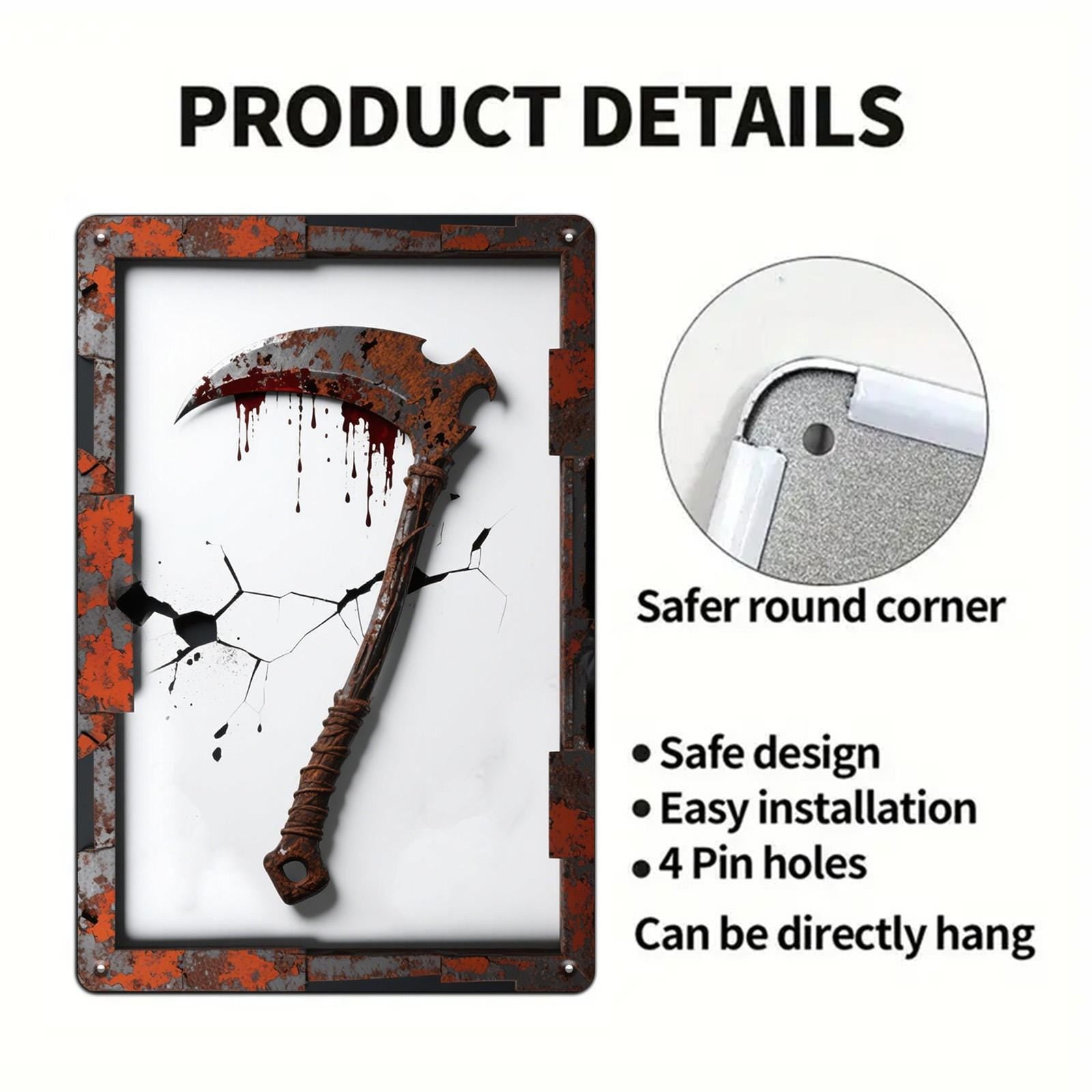 Bloody Scythe Metal Sign: Gothic Horror Halloween Decor