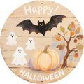 Happy Halloween Metal Sign: Rustic Pumpkin, Ghost & Bat Decor