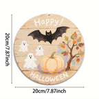 Pancarte murale métallique « Joyeux Halloween » | Décoration citrouille, fantôme et chauve-souris style rustique