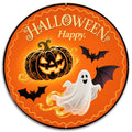 Halloween Metal Sign: Pumpkin, Ghost & Bat Decor - 8x8