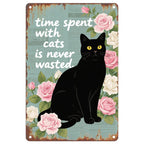 Plaque Métal Chat Noir Décoration Murale Vintage Florale Citation Chat