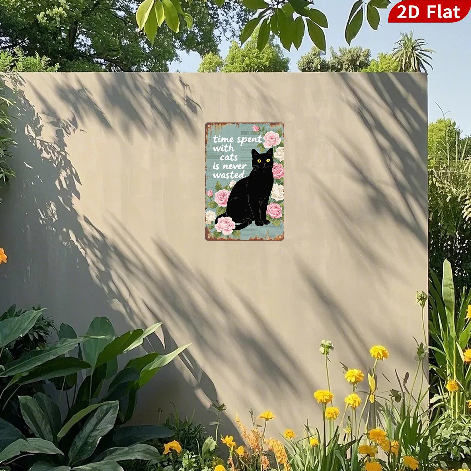 Black Cat Metal Sign, Vintage Floral Cat Quote Wall Art
