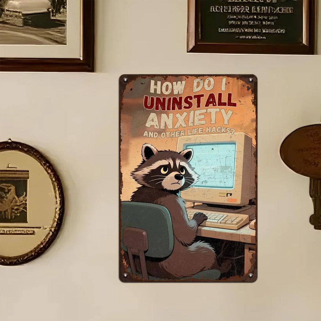 Funny Raccoon Metal Sign: Retro Humor Office Decor, Geek Gift