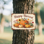 Panneau métallique vintage Happy Harvest | Citrouilles et tournesols Décor d'automne de ferme