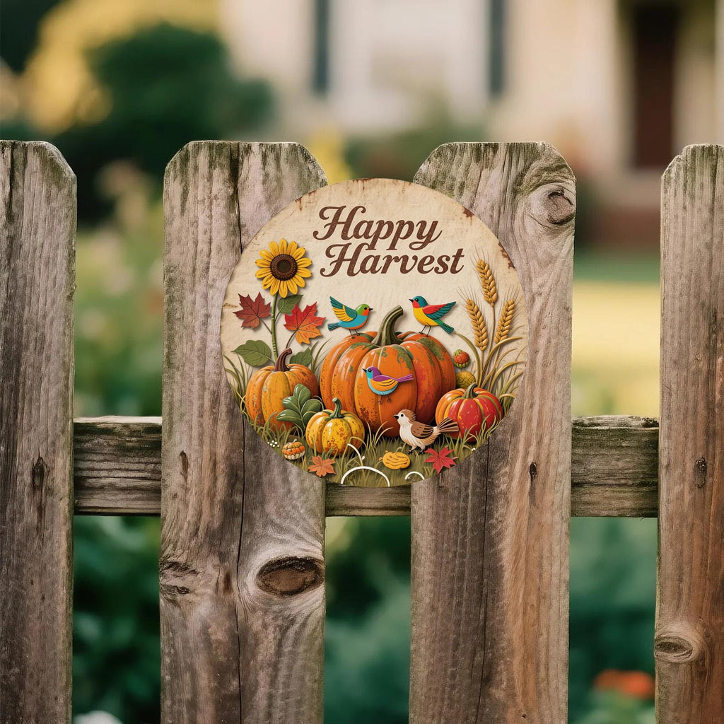 Vintage Happy Harvest Metallschild | Rustikales Kürbis & Herbst Deko Metallschild