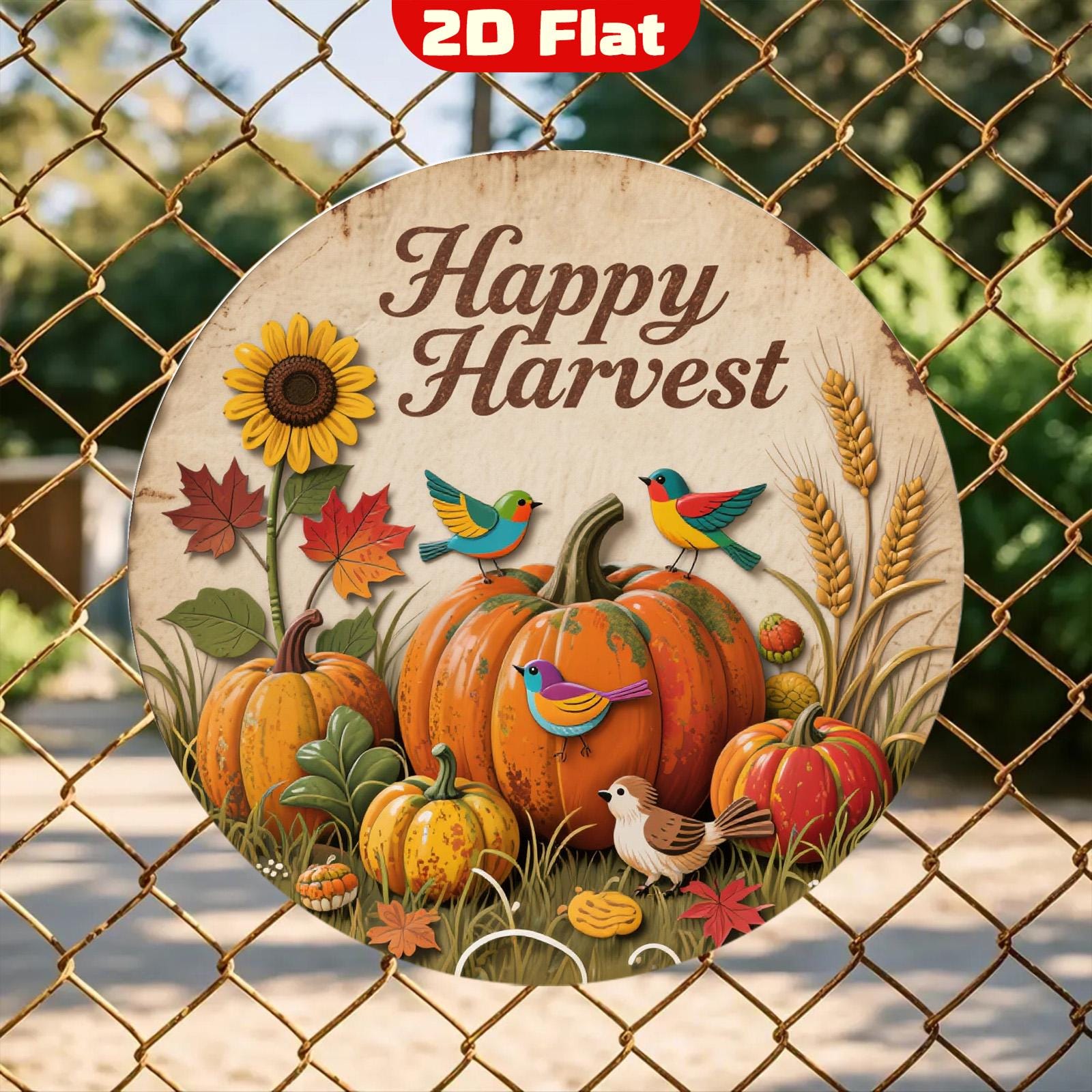 Vintage Happy Harvest Metal Plaque: Rustic Pumpkin & Autumn Decor