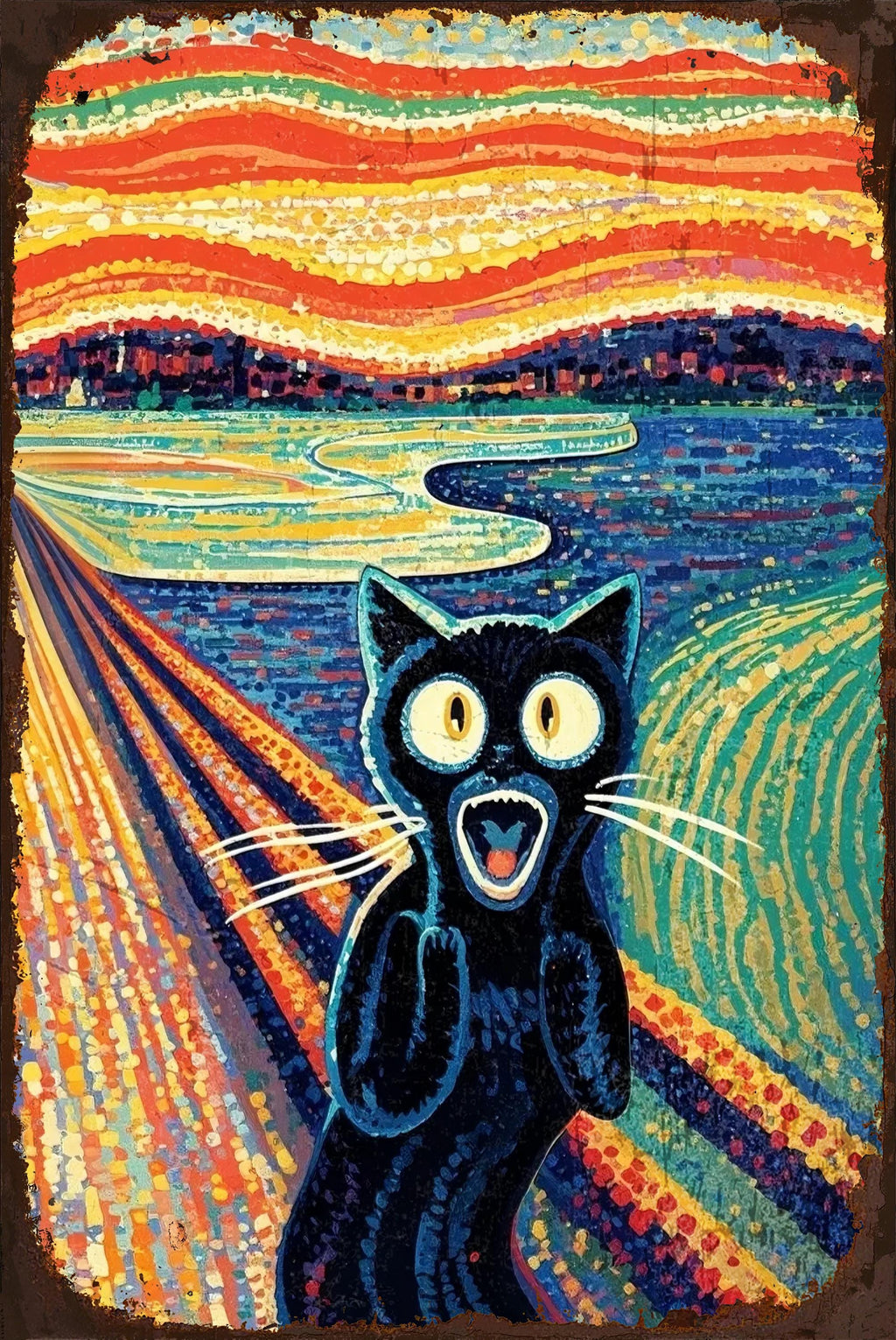 Schwarze Katze Scream Metallschild | Vintage Pop-Art Parodie Deko