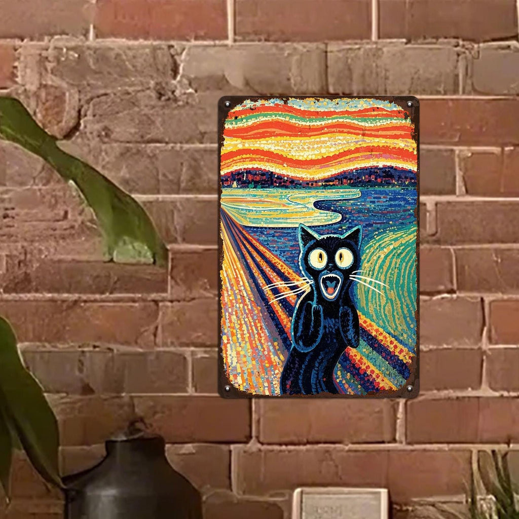 Schwarze Katze Scream Metallschild | Vintage Pop-Art Parodie Deko