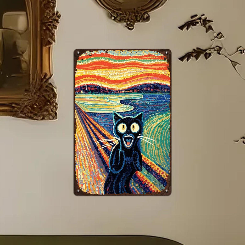 Schwarze Katze Scream Metallschild | Vintage Pop-Art Parodie Deko
