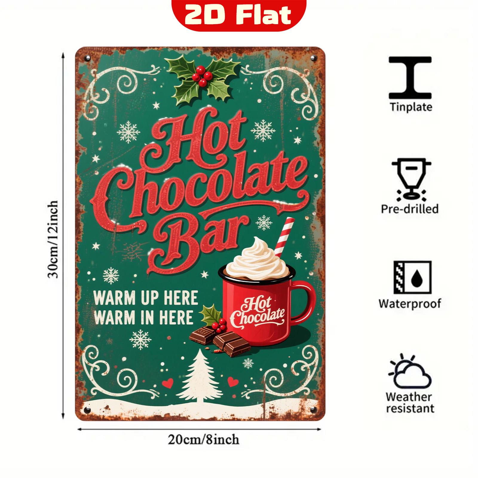 Vintage Hot Chocolate Bar Metal Sign: Retro Christmas Kitchen Decor