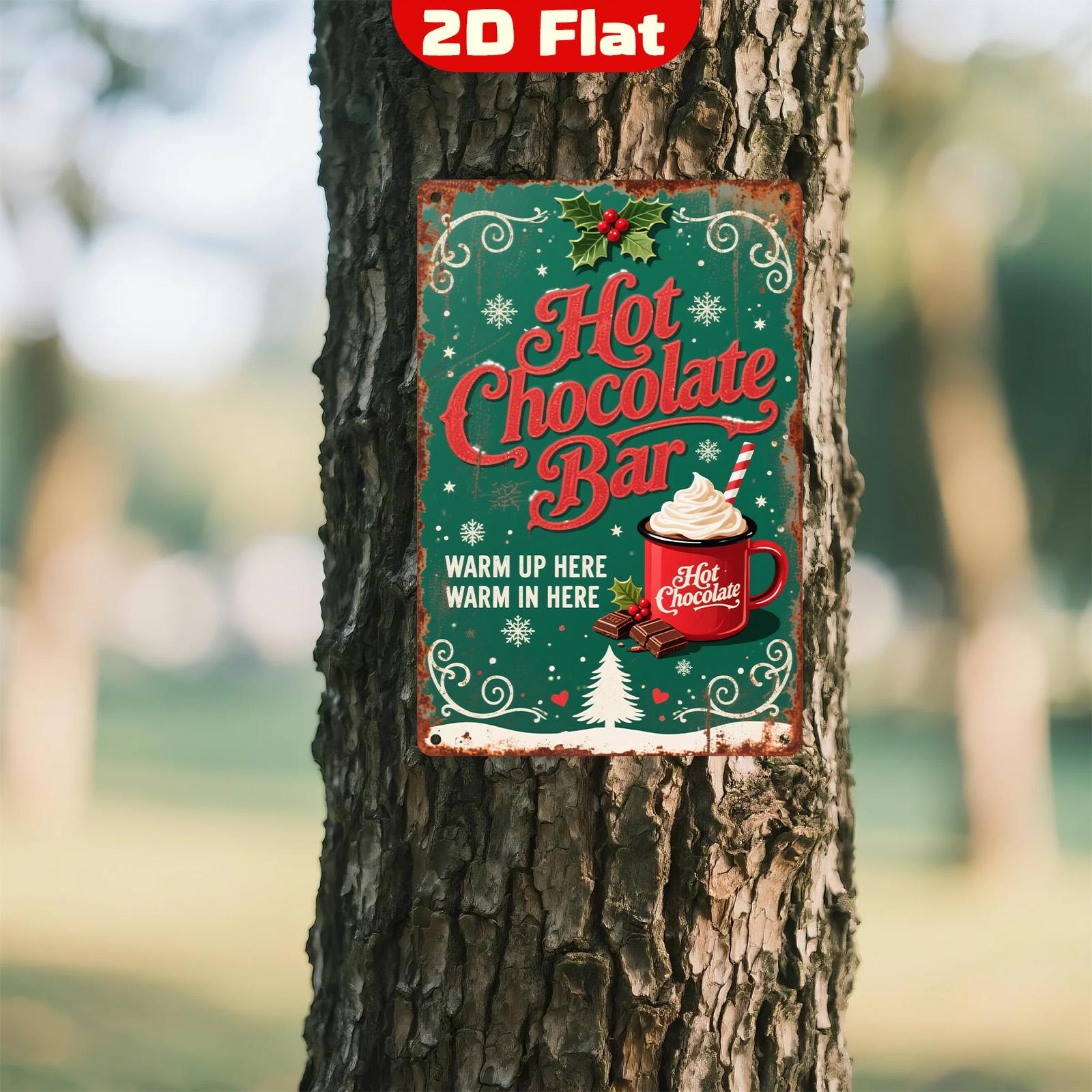Vintage Hot Chocolate Bar Metal Sign: Retro Christmas Kitchen Decor