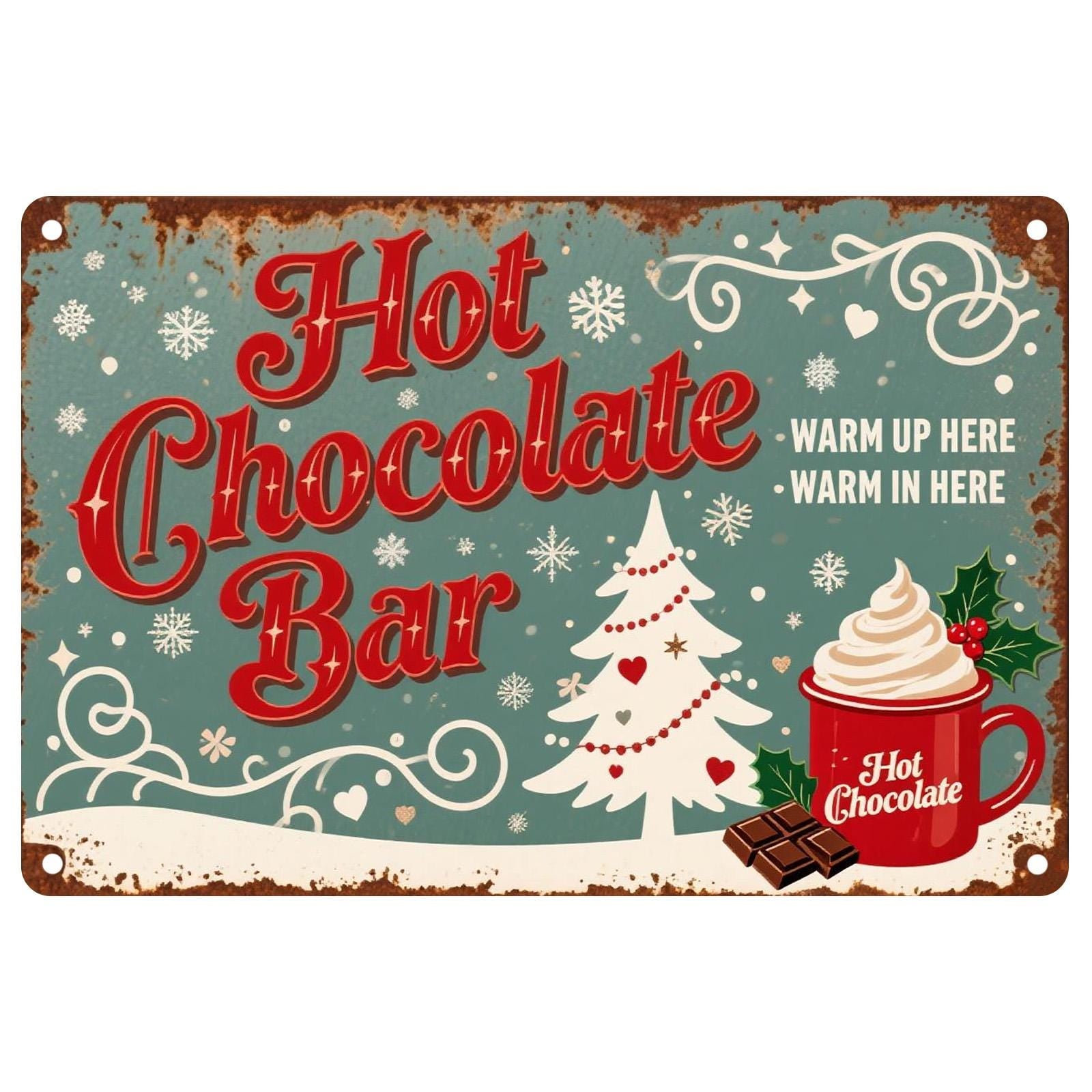 Vintage Hot Chocolate Bar Metal Sign: Rustic Farmhouse Christmas Decor