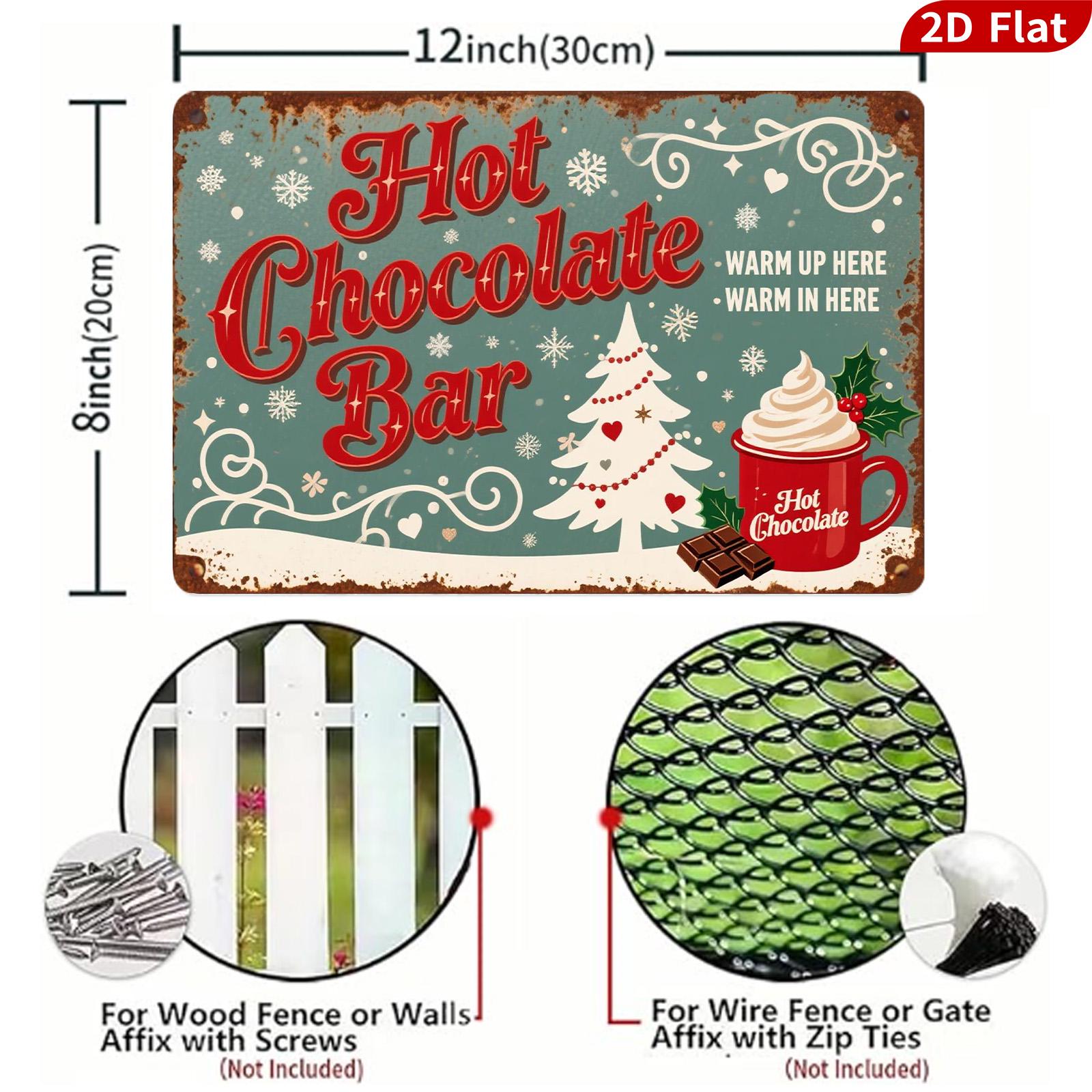 Vintage Hot Chocolate Bar Metal Sign: Rustic Farmhouse Christmas Decor