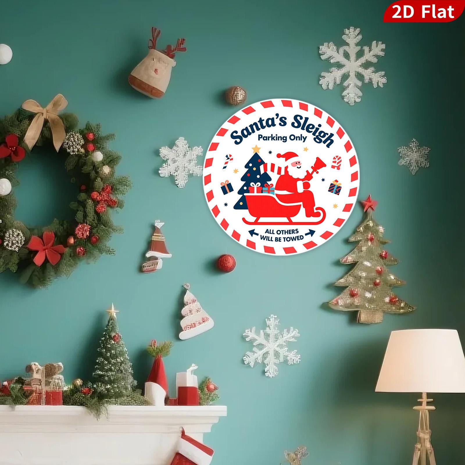 Vintage Santa's Sleigh Parking Metal Sign: Festive Christmas Decor