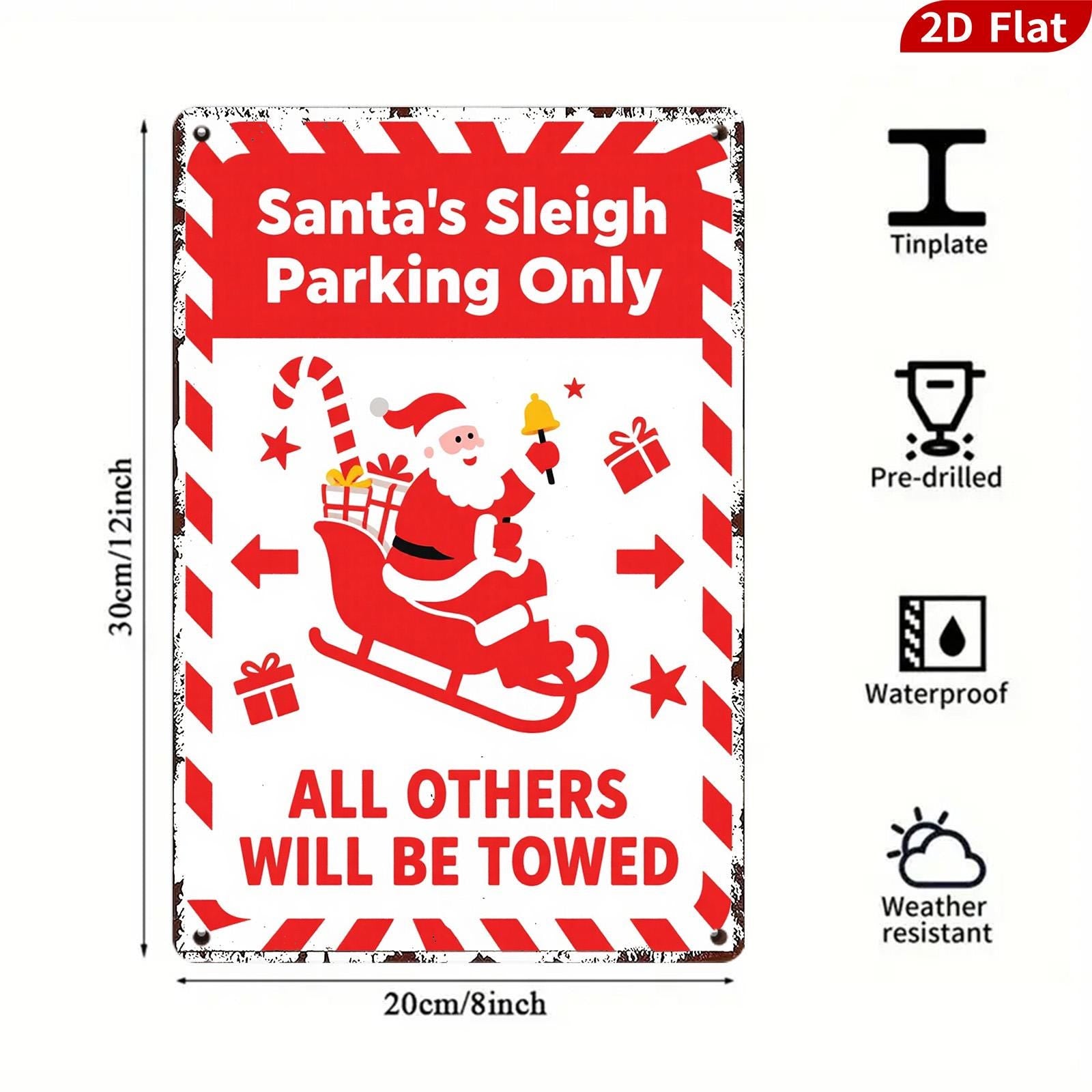 Vintage Santa's Sleigh Parking Metal Sign: Festive Holiday Decor