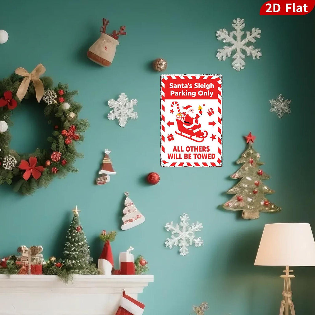 Panneau métallique style vintage « Stationnement du traîneau du Père Noël » | Décoration festive des Fêtes