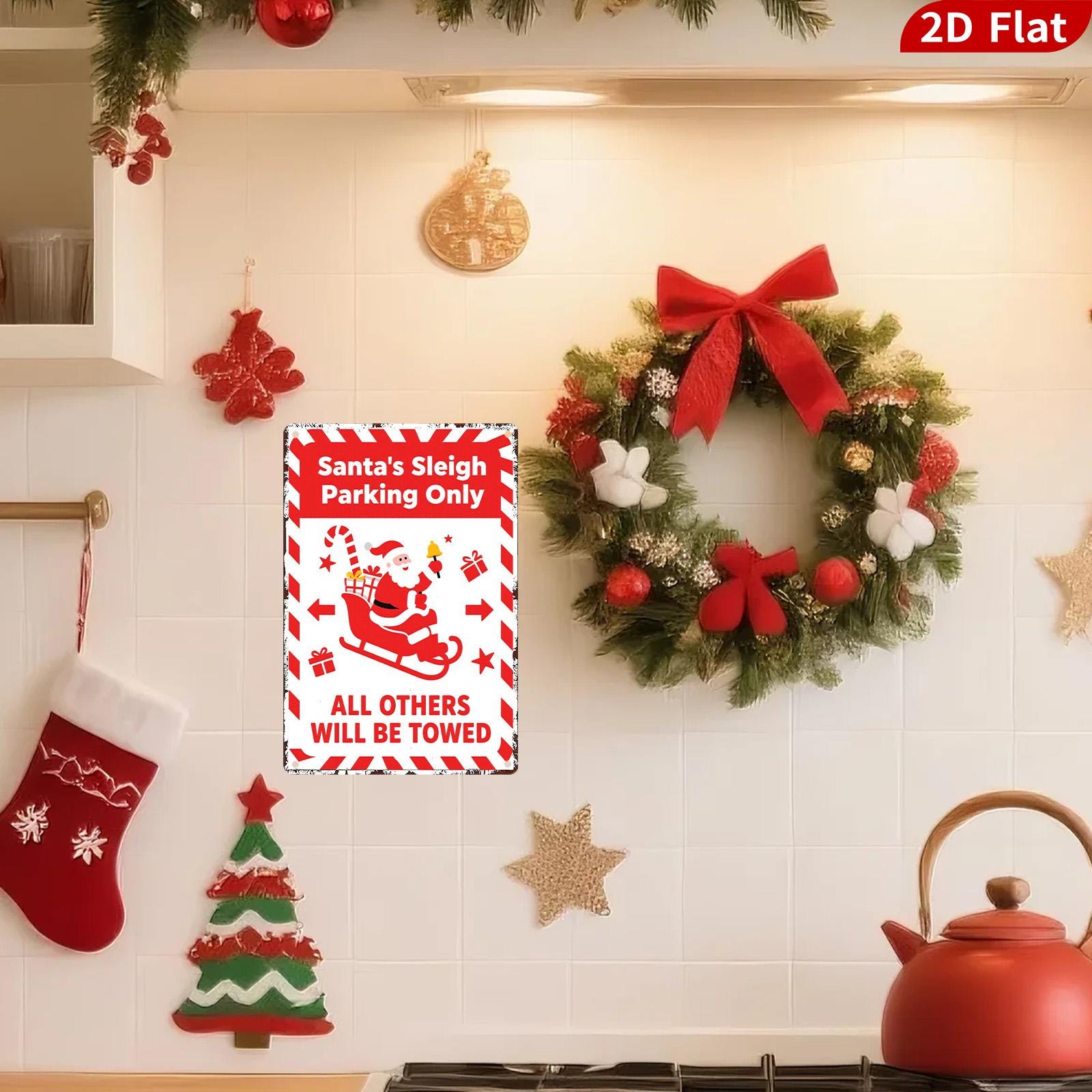 Vintage Santa's Sleigh Parking Metal Sign: Festive Holiday Decor