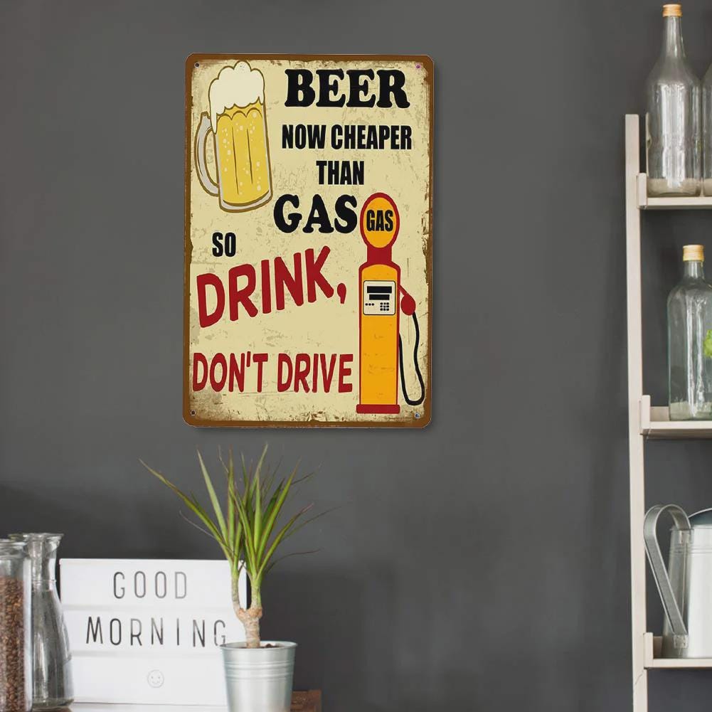 Funny Beer Gas Pump Metal Sign - Retro Bar, Garage, Man Cave Decor