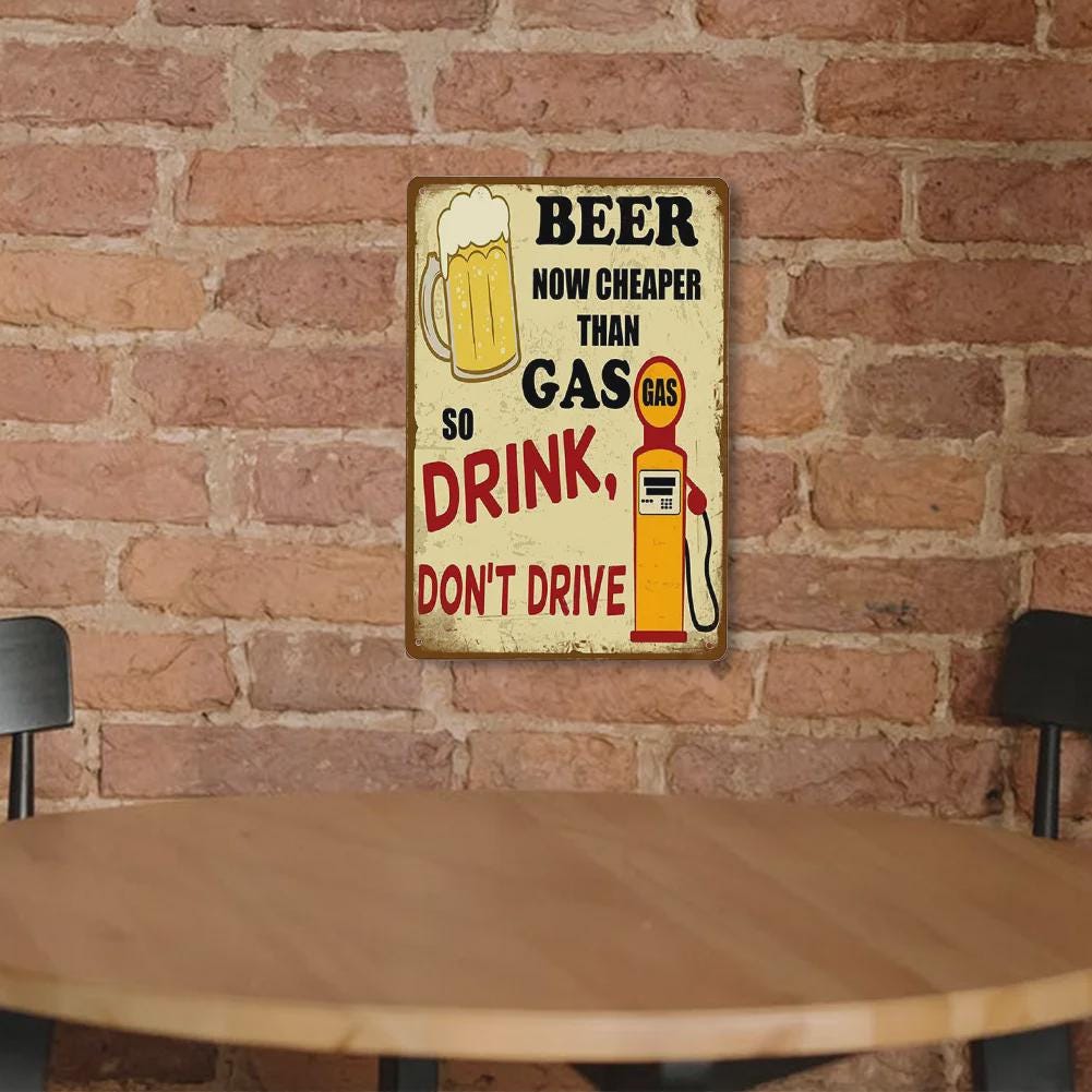 Funny Beer Gas Pump Metal Sign - Retro Bar, Garage, Man Cave Decor