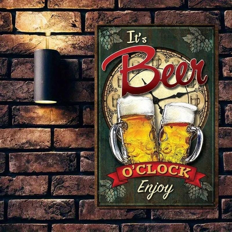 Beer O’Clock Metal Sign: Funny Bar, Pub, Garage Decor