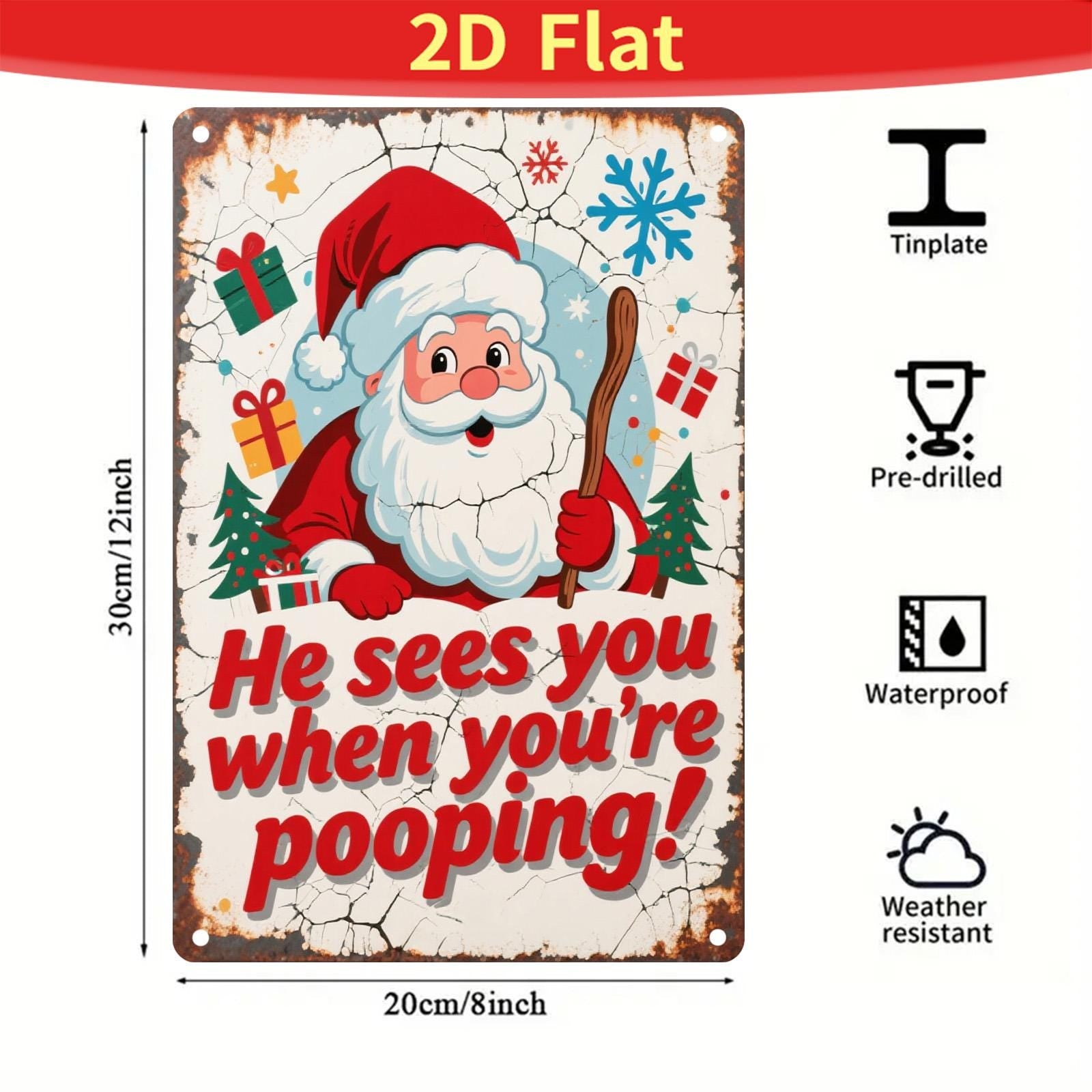 Funny Vintage Santa Metal Sign: Christmas Home Bar Decor