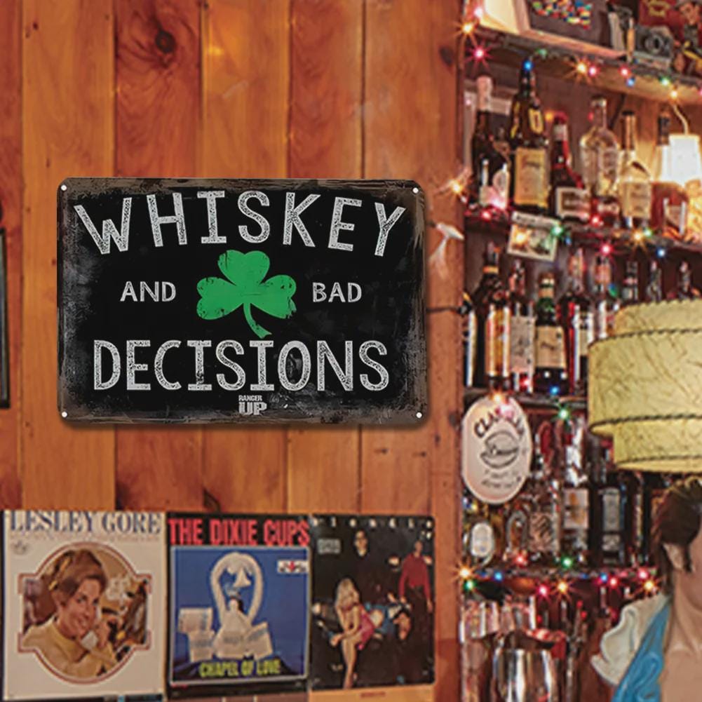 Funny Whiskey Metal Sign: Rustic Irish Bar Decor for Man Cave