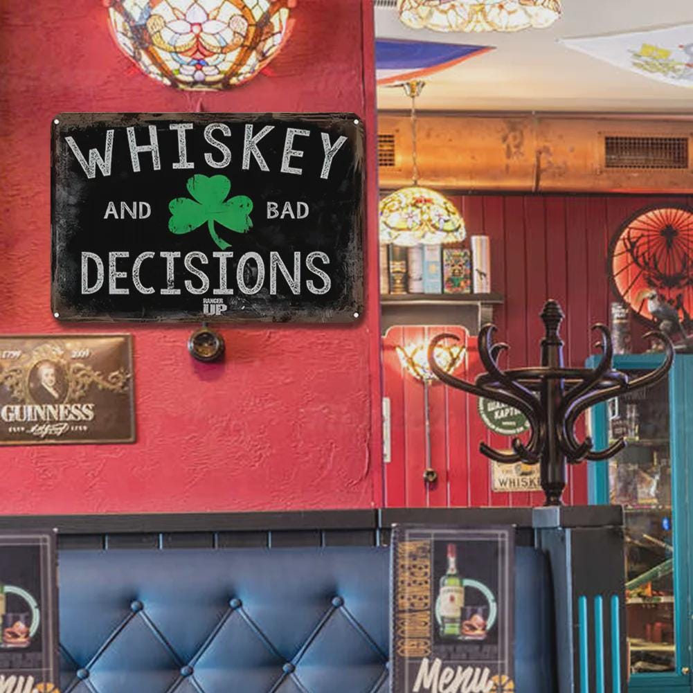 Funny Whiskey Metal Sign: Rustic Irish Bar Decor for Man Cave
