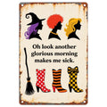 Vintage Halloween Metal Sign: Witch Silhouettes & Boots Rustic Wall Art