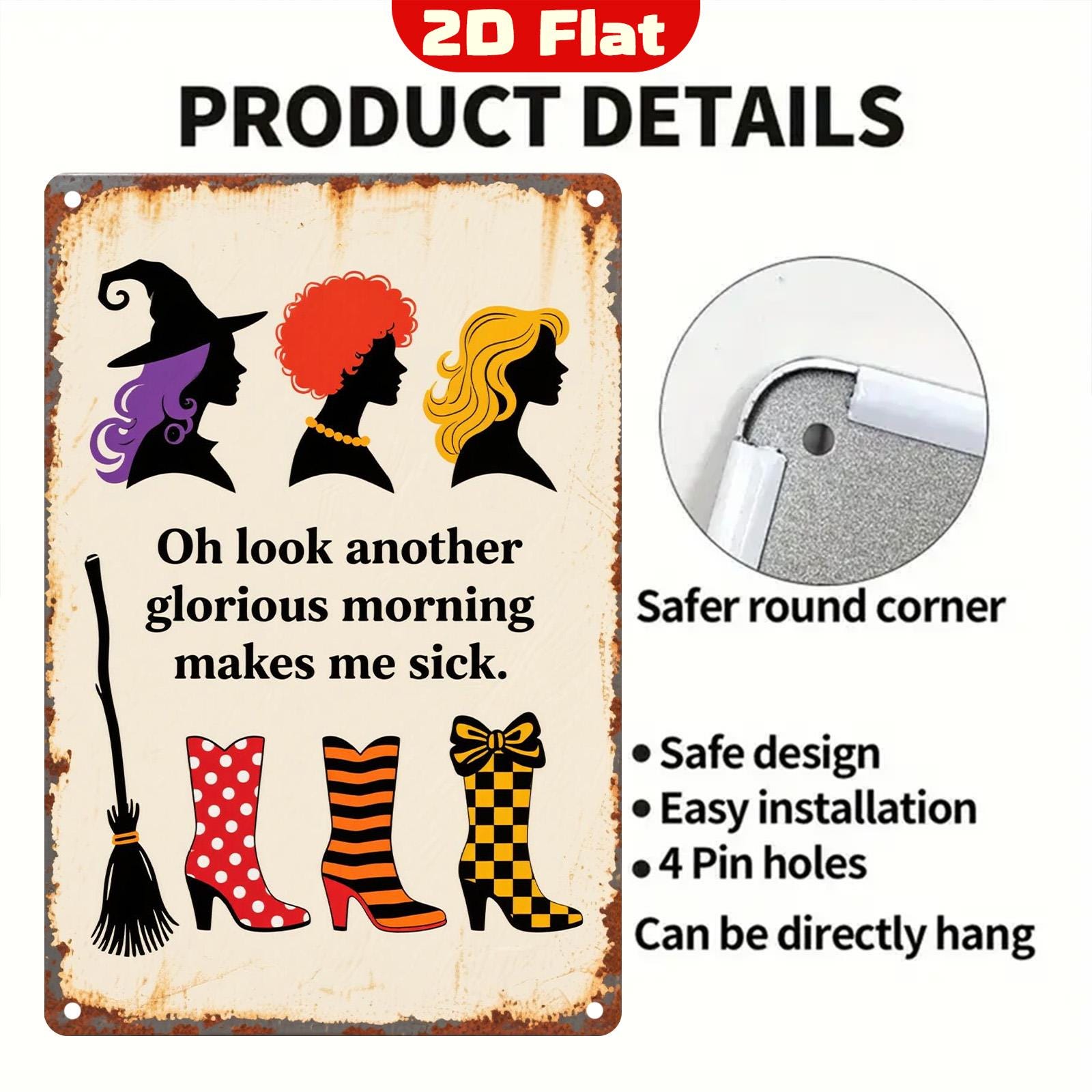 Vintage Halloween Metal Sign: Witch Silhouettes & Boots Rustic Wall Art