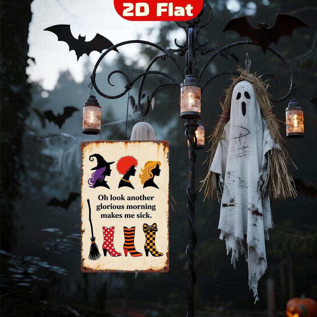Vintage Halloween Metal Sign: Witch Silhouettes & Boots Rustic Wall Art