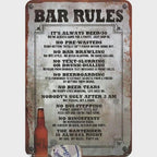 Panneau en métal Règles du bar | Décoration pub vintage amusante