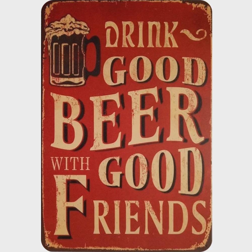 Enseigne en métal "Drink Good Beer" | Décoration de bar vintage | Humour pour caverne d'homme