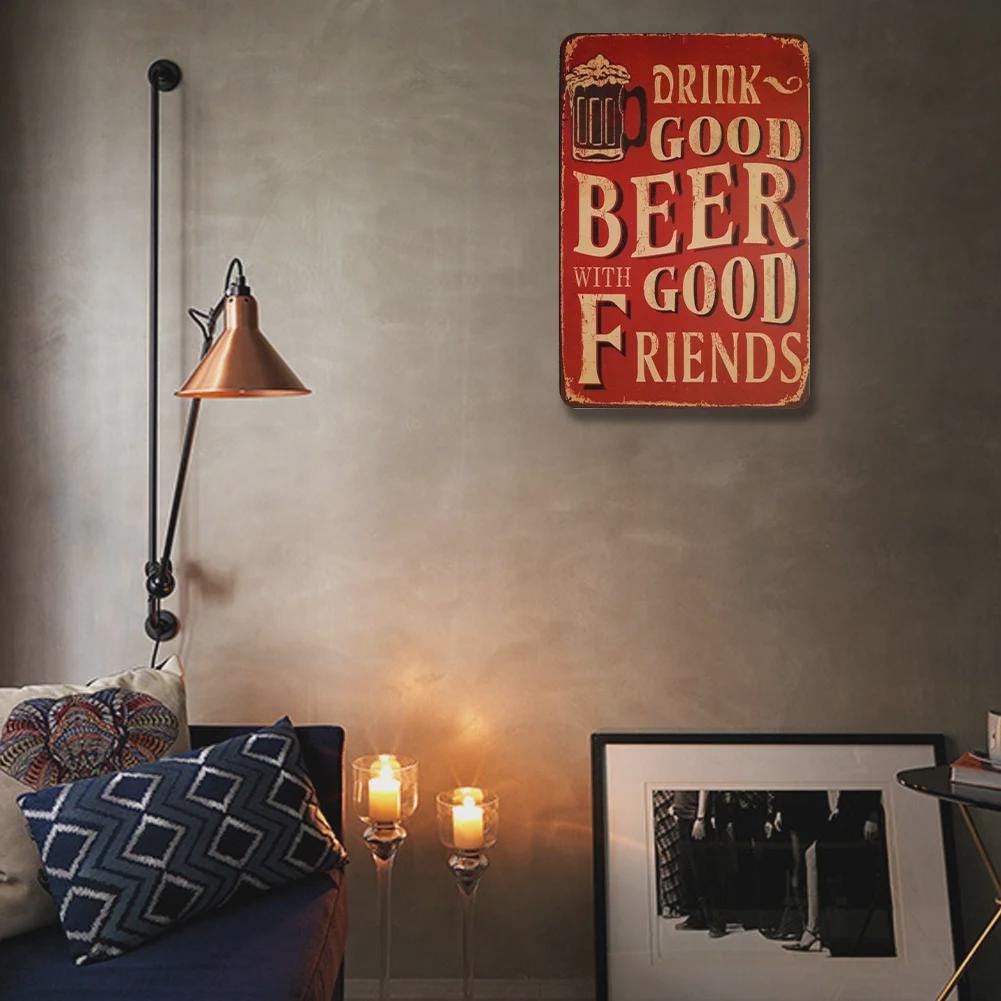 Drink Good Beer Metal Sign: Vintage Bar Decor, Funny Man Cave Art
