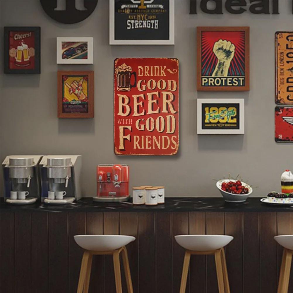 Enseigne en métal "Drink Good Beer" | Décoration de bar vintage | Humour pour caverne d'homme