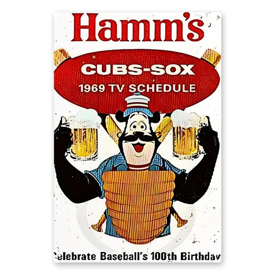 Vintage Baseball Beer Metal Sign: 1969 Retro Bar Decor