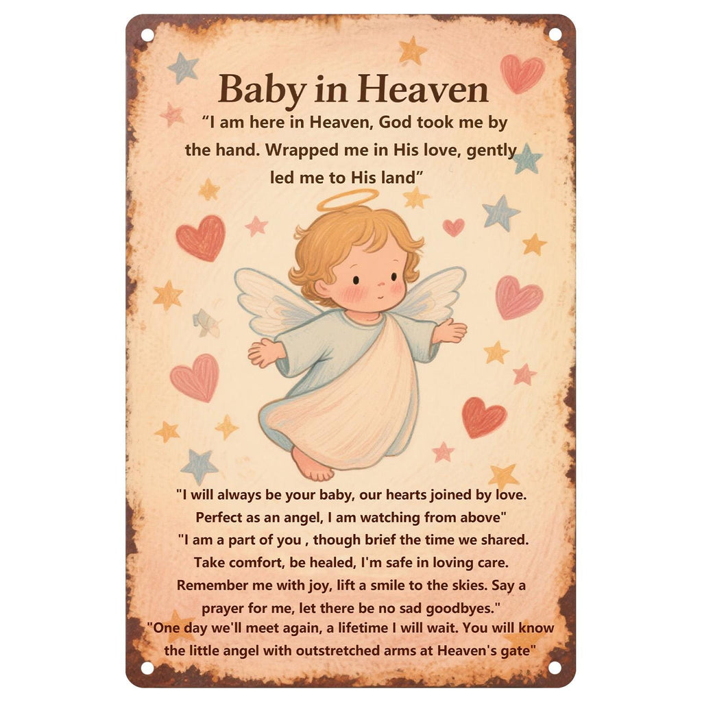 Baby Memorial Metal Plaque: Angel Hearts & Stars, Remembrance Decor
