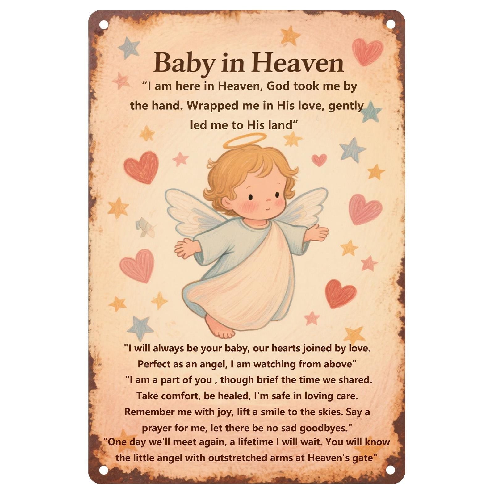 Baby Memorial Metal Plaque: Angel Hearts & Stars, Remembrance Decor