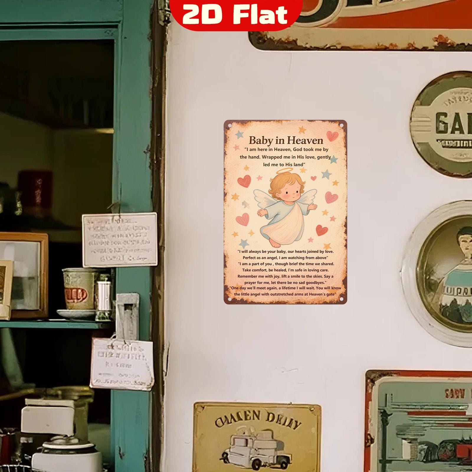 Baby Memorial Metal Plaque: Angel Hearts & Stars, Remembrance Decor