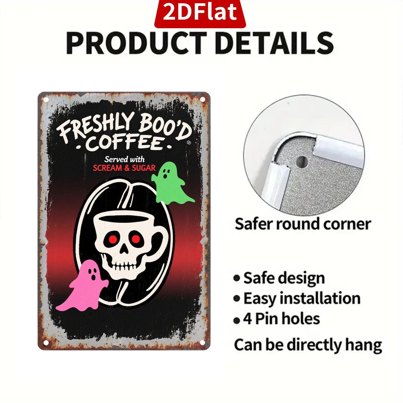 Halloween Coffee Metal Sign: Freshly Boo'd, Vintage Rustic Kitchen Decor