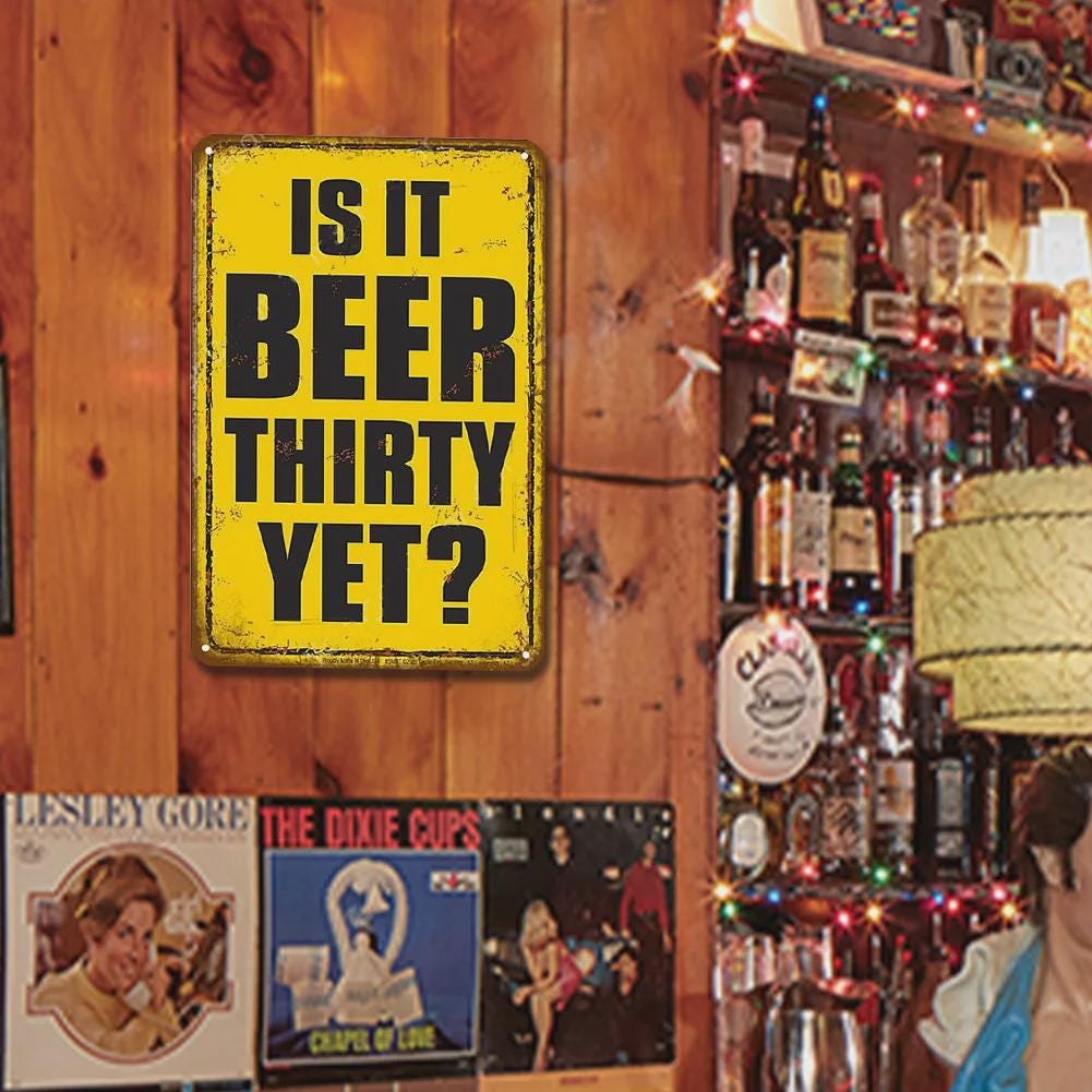 Beer Thirty Vintage Metal Sign: Funny Bar Decor for Man Cave